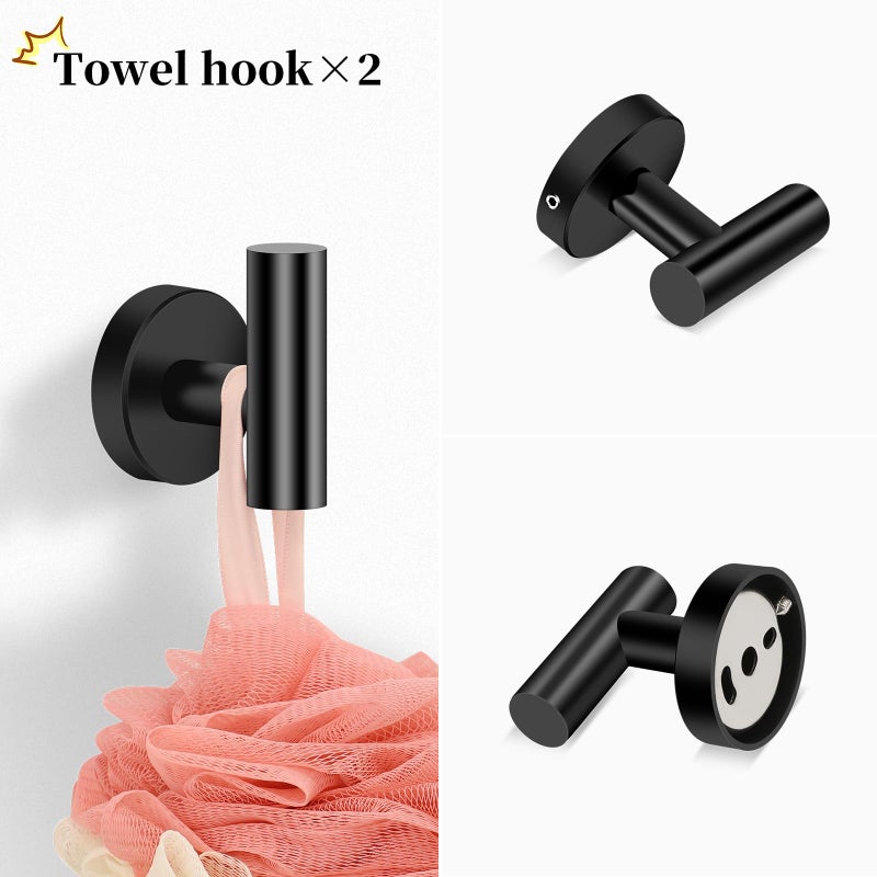 Ntipox 4 Piece Matte Black Stainless Steel Bathroom Hardware Set Include Hand Towel Ring, Toilet Paper Holder,and 2 Robe Towel Hooks,Bathroom Accessories Kit - Image 4
